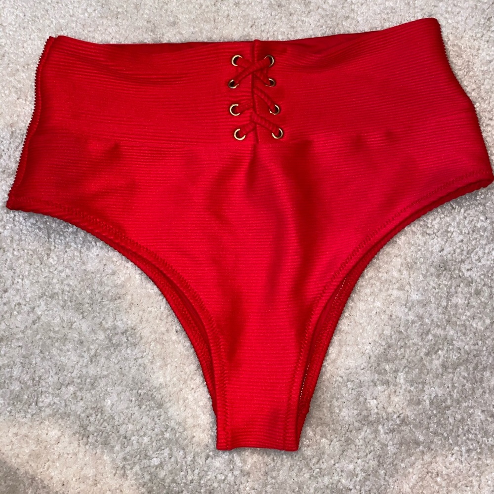 Red High-waisted Bikini Bottoms